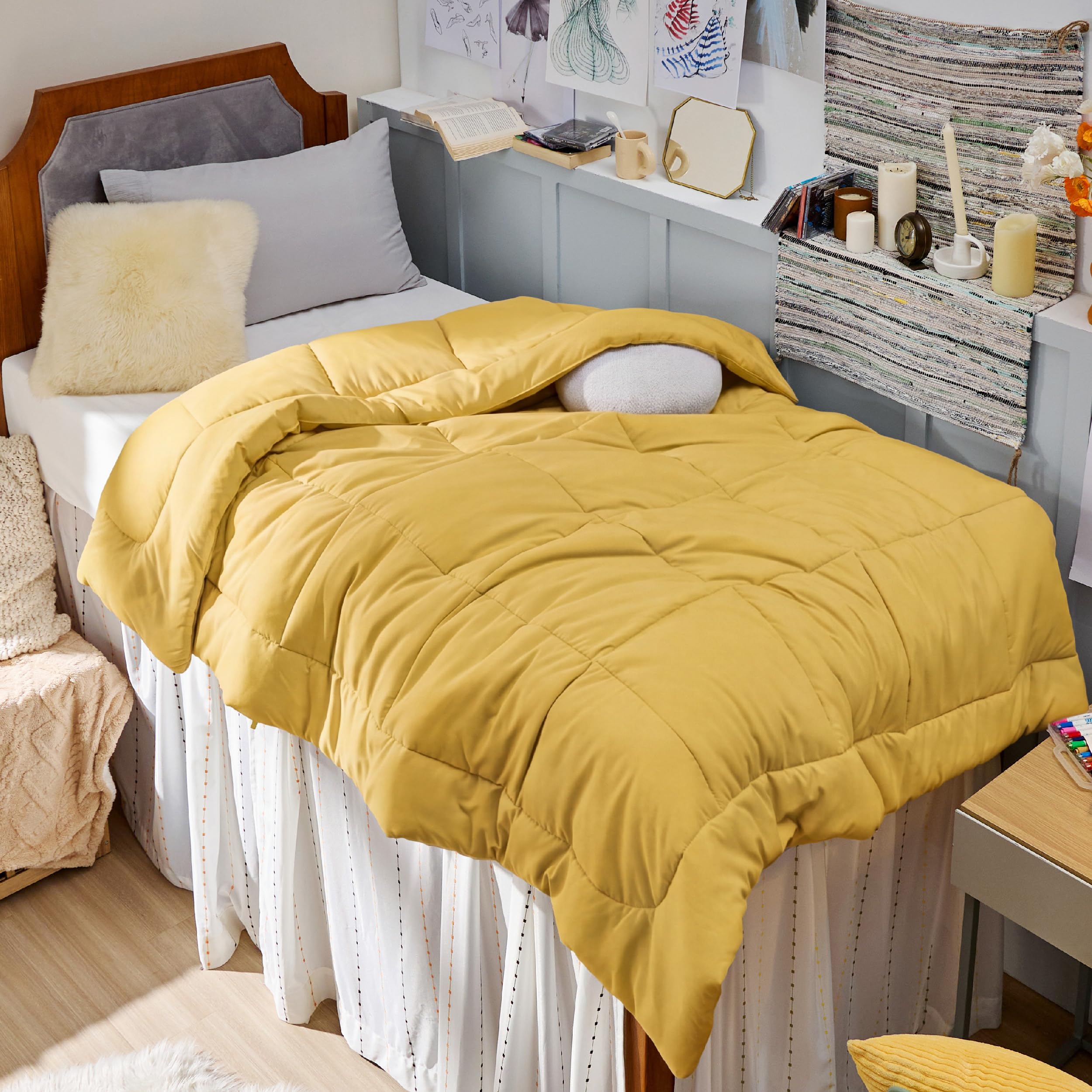 Bedsure Comforter Duvet Insert - Quilted Comforters Twin Size, All Season Duvet, GentleSoft Down Alternative Bedding Blanket, with 8 Tabs, Gifts for Women/Men, Mustard Yellow, Twin 88 x 68 Inches