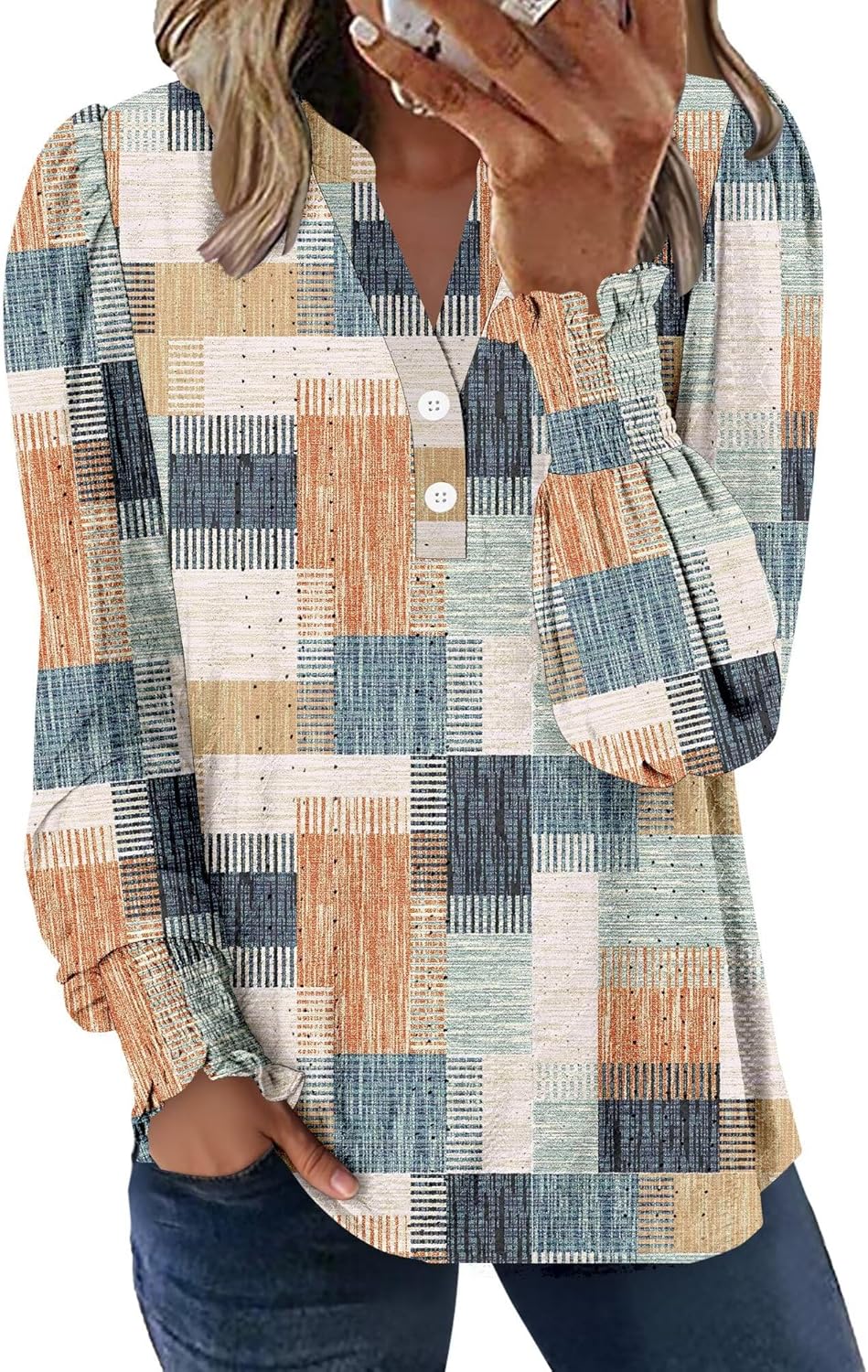 Magritta Womens Blouses Fall Tops Casual Long Sleeve Work Shirts Dressy V Neck Button Up Tunic Tshirts - Image 2