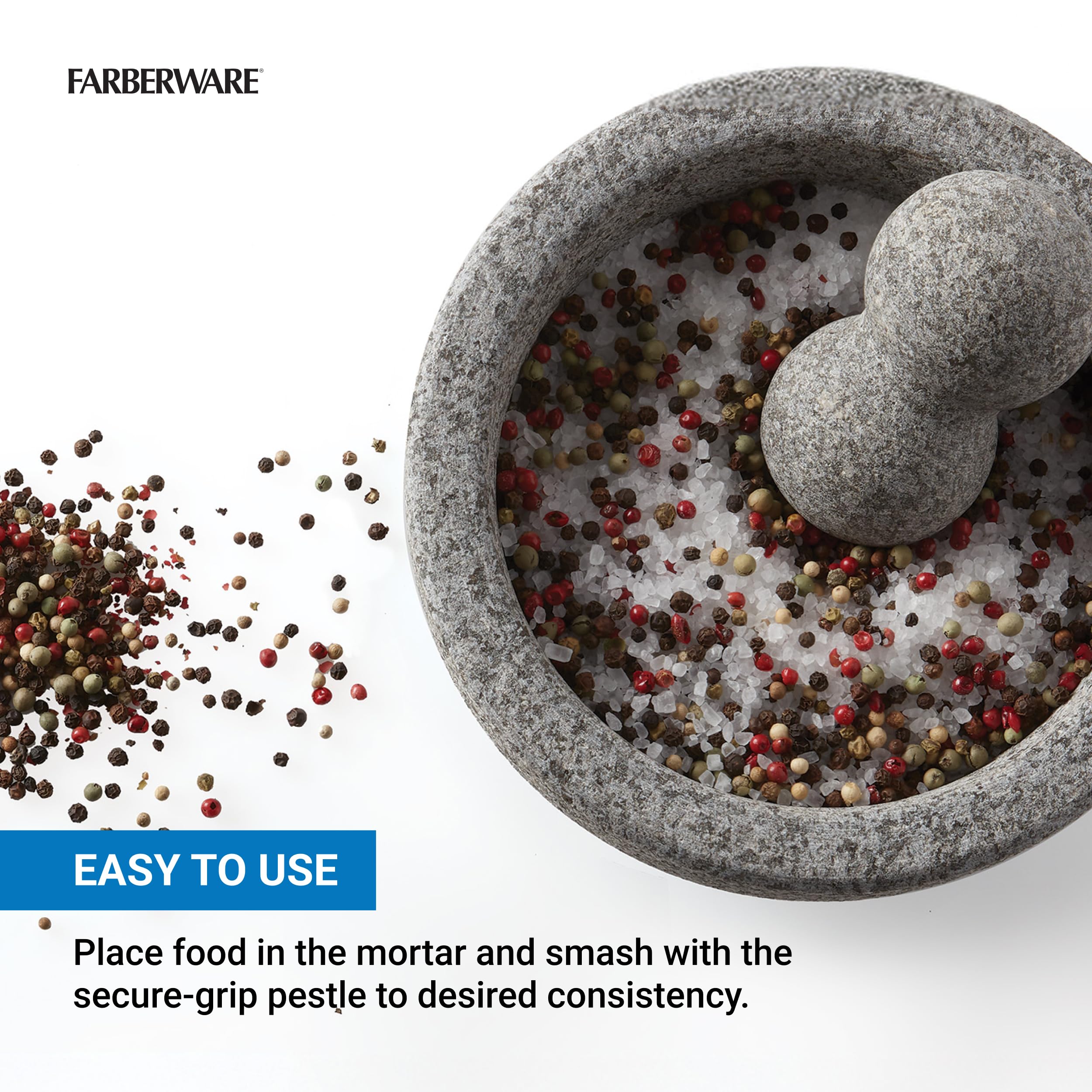 Farberware 5216415 Professionelle Granit Molcajete Mörser und Stößel Stein Schleifer, Edelstahl, braun|grau|beige