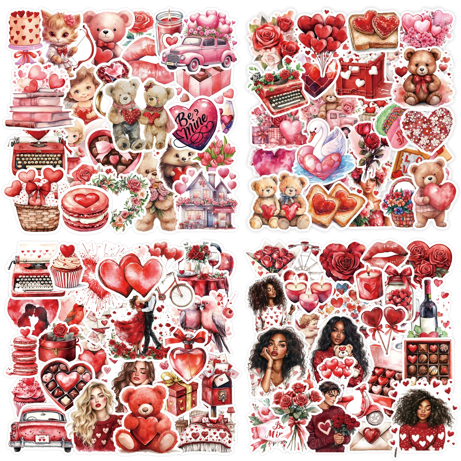 200 Pcs Valentines Day Heart Stickers for Journals Cards Gift Wrapping Scrapbooks DIY Crafts, Heart Stickers,Pink Red Love Theme Premium Craft Supplies