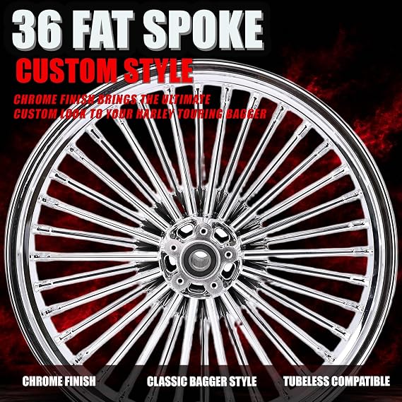 TOFR 21x3.5 Fat Spoke Chrome Front Wheel For Harley Touring Baggers 09-25