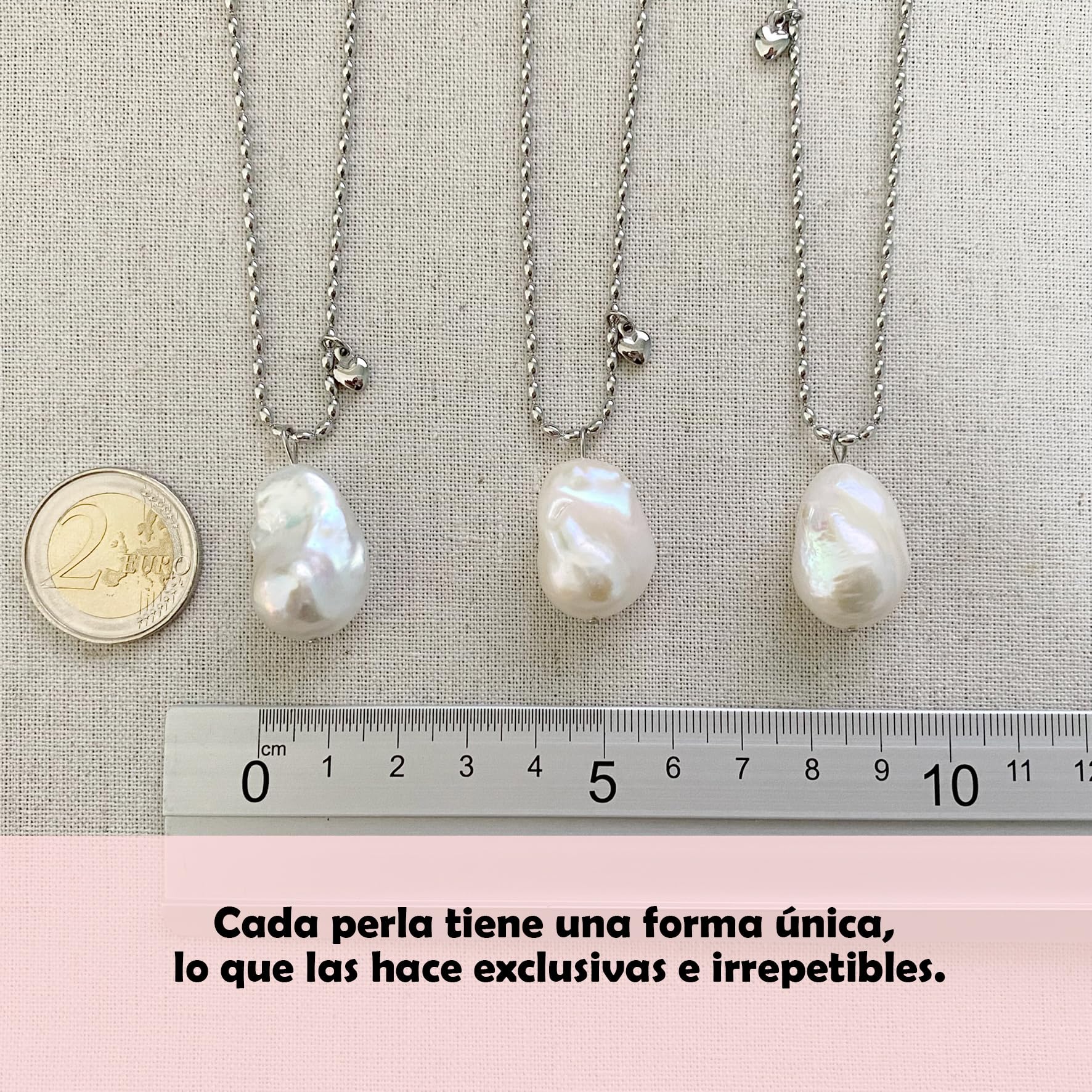 Collares de Acero Inoxidable con Perlas de Agua Dulce, 3 Colores, Longitud 50+5 cm, Ajustables