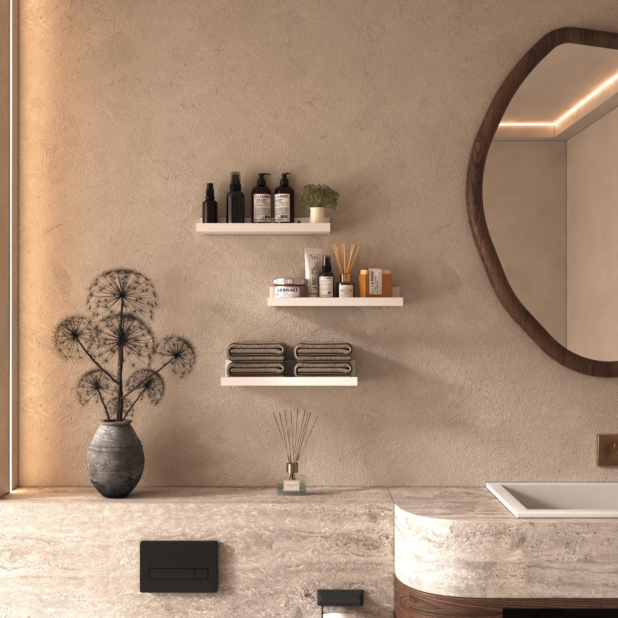 EXYGLO Mensola da Muro, Mensola Galleggiante Bianca, Salvaspazio per Camera da letto, Soggiorno, Bagno e Cucina, 40cm Set di 3
