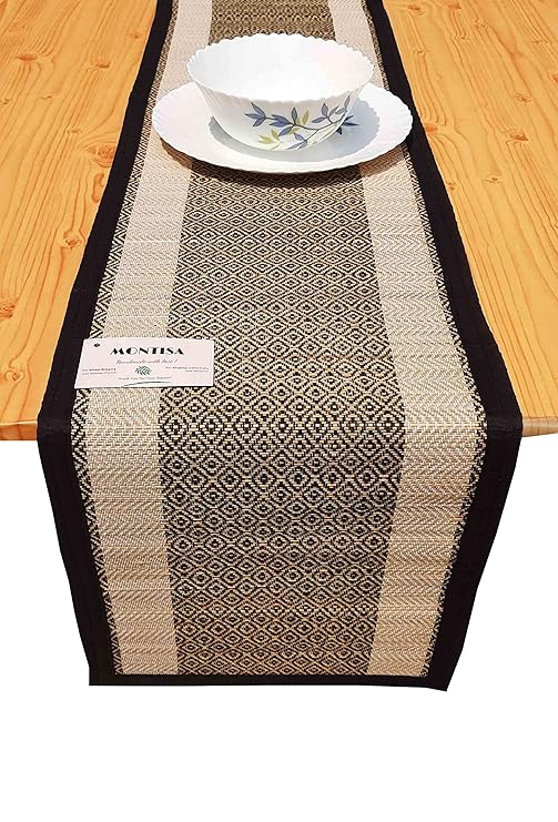 MONTISA Madurkathi Table Runner for Dining Table Handmade Heat Resistant Designer Runner (12 x 52 inch) T3-05