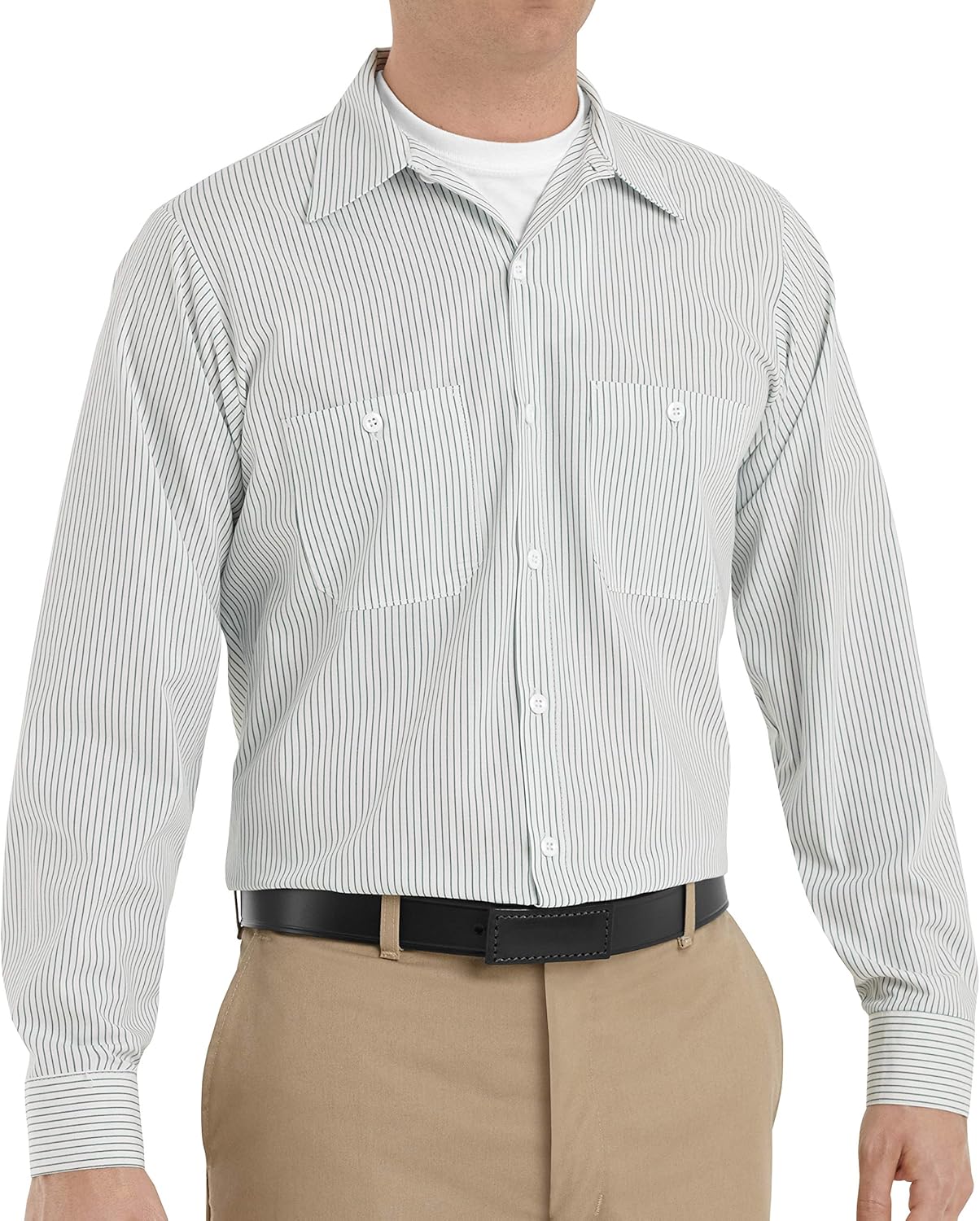 Red Kap mens Long Sleeve Industrial Stripe Work Shirt White/Green Stripe Small