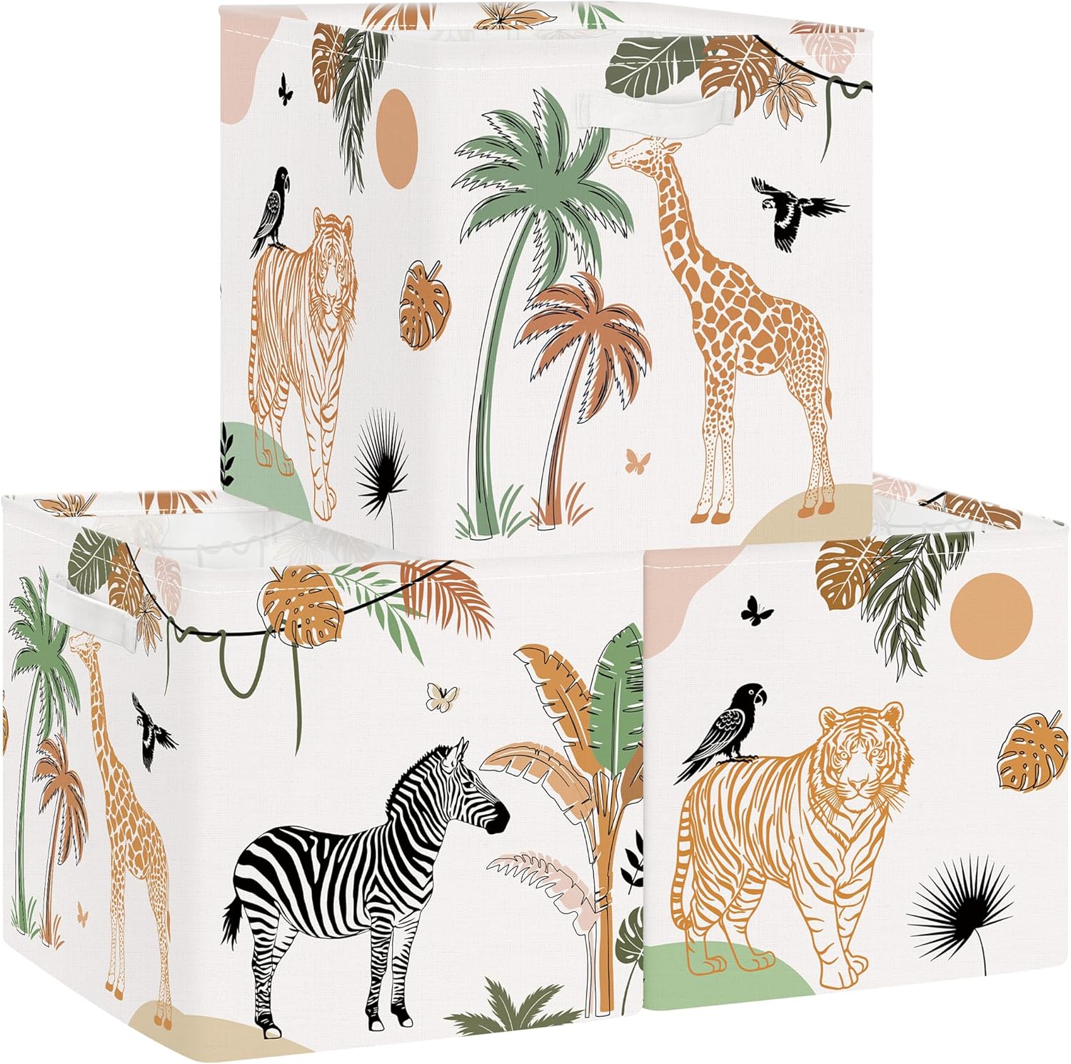 Clastyle Juego de organizador de animales de la selva para niños, diseño de hojas tropicales, palmeras, jirafa, armario, ropa, cubo de