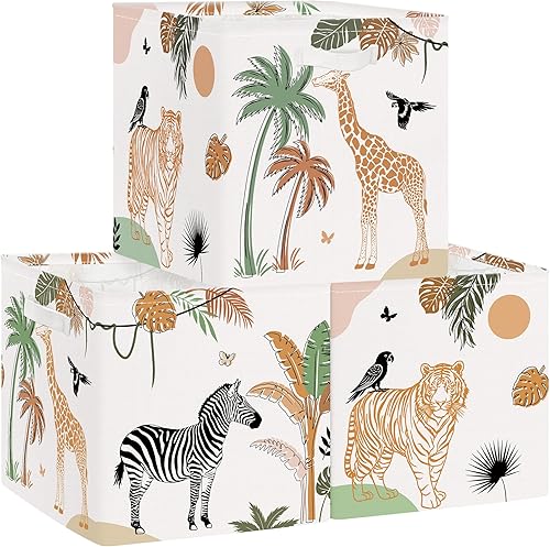 Clastyle Juego de organizador de animales de la selva para niños, diseño de hojas tropicales, palmeras, jirafa, armario, ropa, cubo de