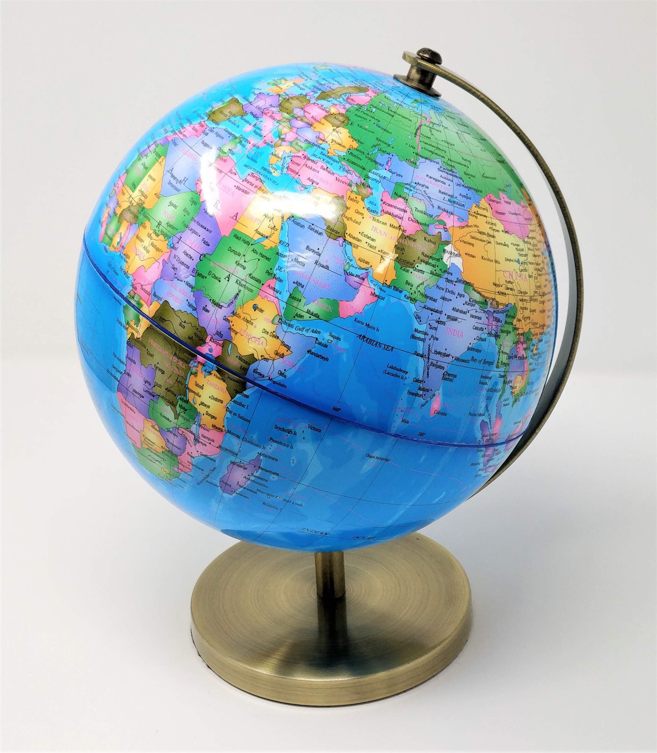 JRose Collections World Globe (Dia 20cm) – Educational/Geographic/Modern Desktop Decoration - with a Metal Base -Blue Colour (Diametre 20cm) by Sterling Effectz