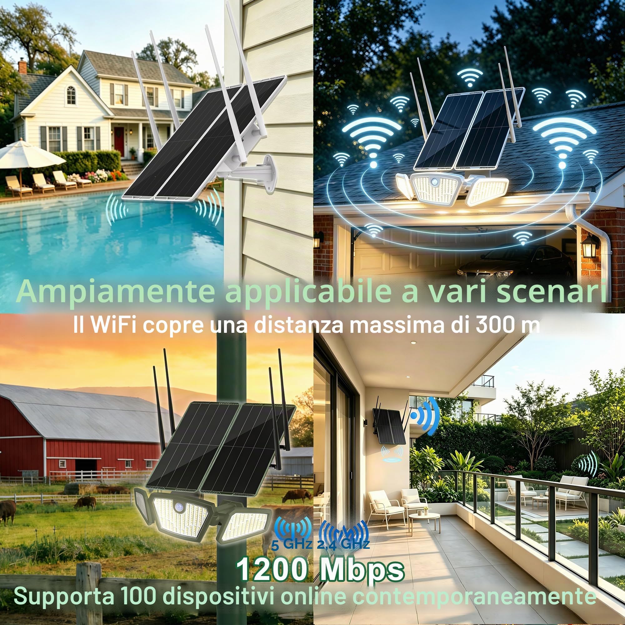 Ripetitore ripetitore WiFi da 30W per esterni,Dual Band,5,8 G/2,4G,copertura 300m, 1200Mbps,batteria 111Wh,IP65,supporta 100 dispositivi,per cortile,fattoria,ufficio, uso commerciale