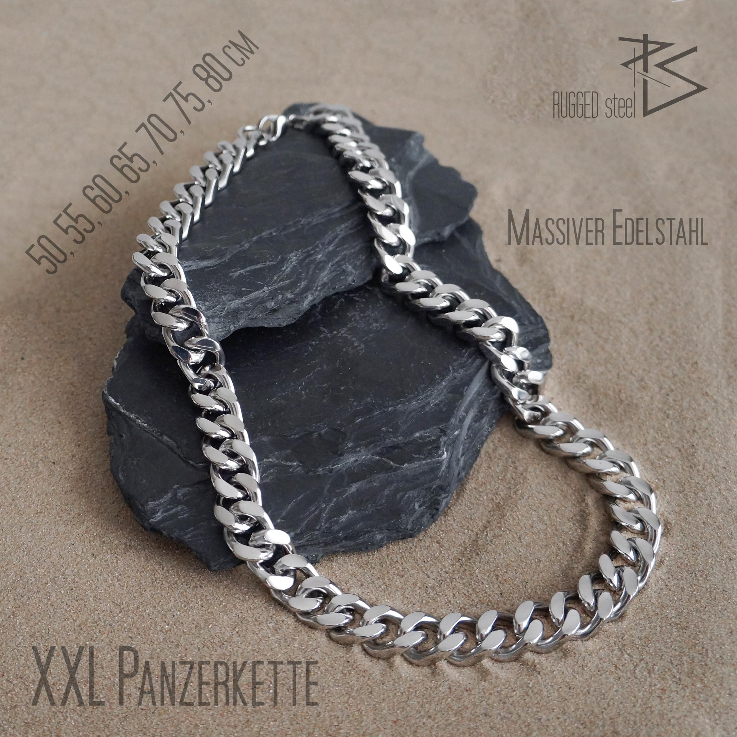 catena a maglia da uomo in acciaio inox, color argento, larghezza di 1,5 cm (165-275 g) massiccia