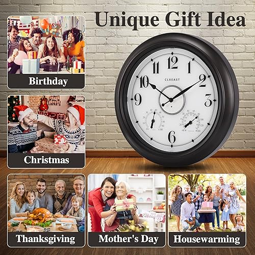 Miniatura 7 de CLXEAST Relojes iluminados para interiores y exteriores impermeables de 18 pulgadas con sensor de luz nocturna inteligente, reloj de pared grande
