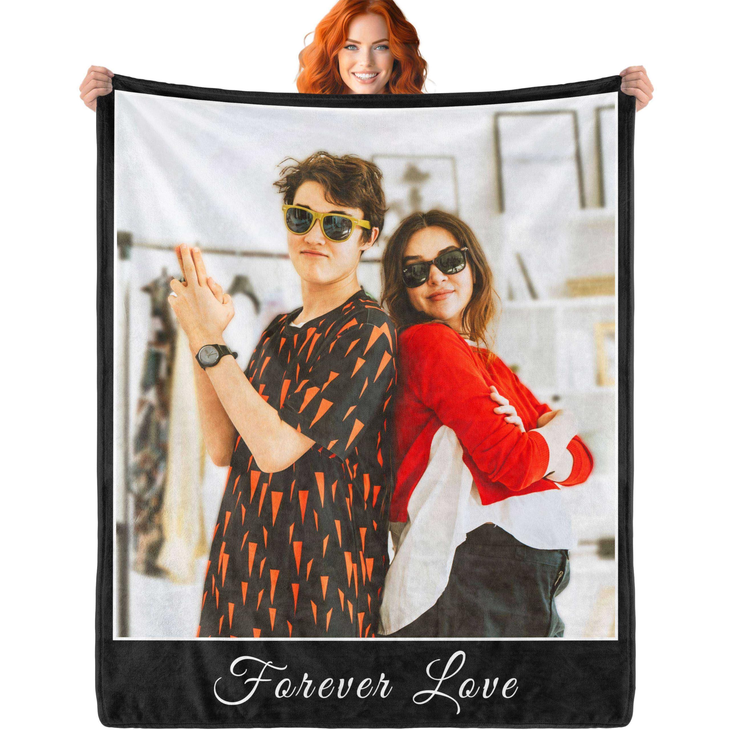 Ericat Photo-1 Personalised Blanket With Photo Text Custom Blanket Customised Blanket Throws Customisable Blanket Picture Blankets Customized Valentines Day Gifts For Mom Dad Couple Girlfriend Boyfriend