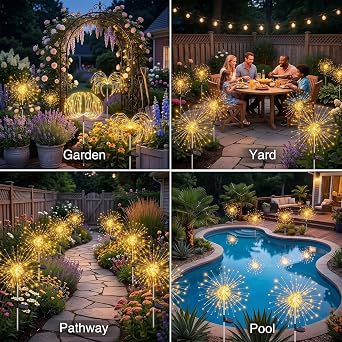 yowin 4 Pack 120 LED Firework Solar Lights Outdoor Garden [Energy Class A+++]