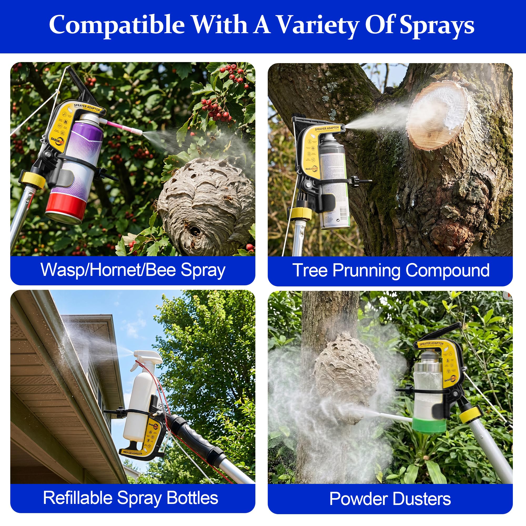 Spray Can Extension Pole Adaptor,Adjustment Sprayer Bracket Adaptor for Wasp/Hornet/Bee Spray Long Range,Spray Paint,Window Cleaner,Tree Pruning Sealer Spray,Spray Can Trigger Handle(Black)