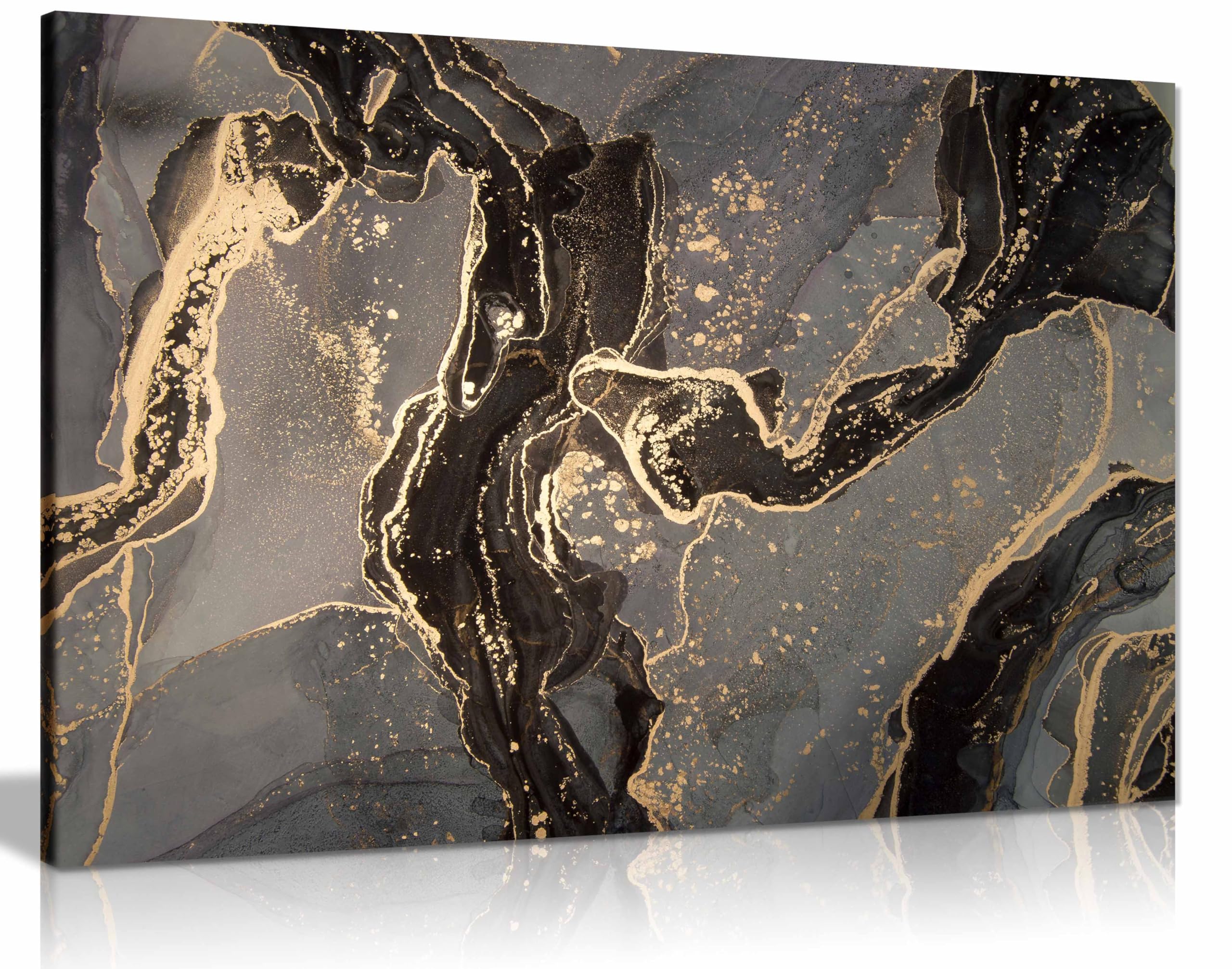 Panther Print Framed Canvas Grey Black & Gold Abstract Marble Print, Pictures For Home Walls, Bedroom, Living Room & Bathroom Decor 91X61cm (36X24in)