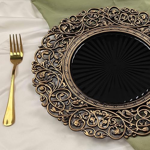 Miniatura 3 de CN.JIAHE Juego de 8 platos de carga redondos de plástico de 33 centímetros, platos de carga para cena, boda, fiesta, decoración de eventos. (Negro