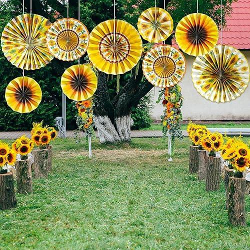Miniatura 4 de 9 abanicos de papel colgantes de girasol, decoración de abeja, tablones de anuncios de verano, guirnalda de pared de techo de flores para primavera,