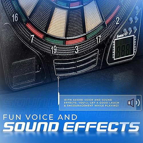 Miniatura 3 de Franklin Sports - Juego de tableros de dardos electrónicos diana eléctrica de punta suave con marcador digital 6 dardos incluidos