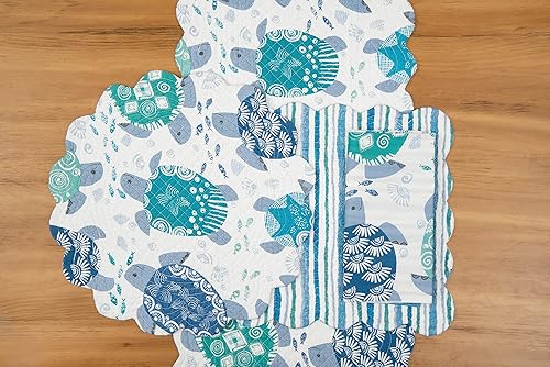 Miniatura 6 de C&F Home Turtle Bay - Mantel individual rectangular reversible acolchado blanco, azul, verde azulado, playa, costero, náutico, reverso a rayas, 13 x