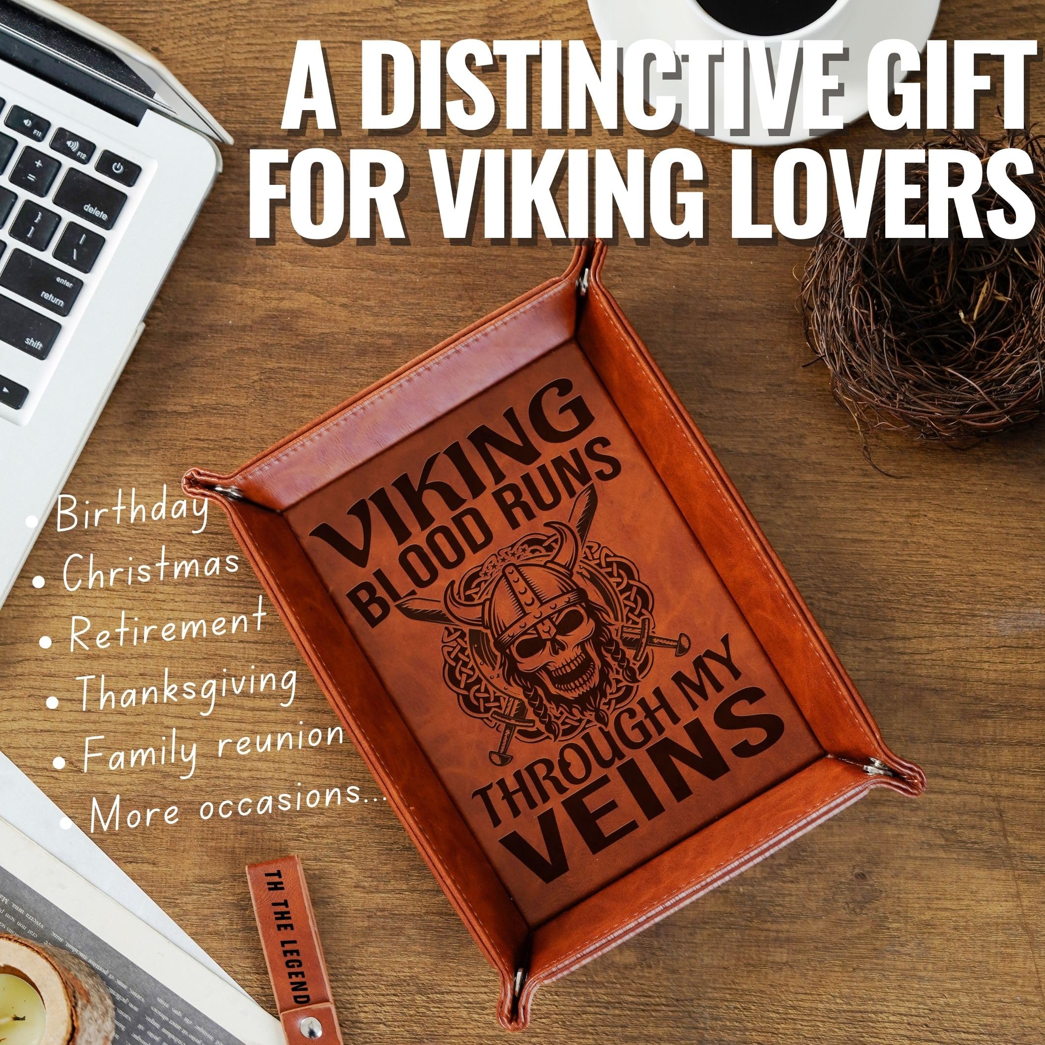 INNObeta Viking Gifts for Men Valet Tray, PU Leather Storage Organizer, Perfect for Birthday, Christmas