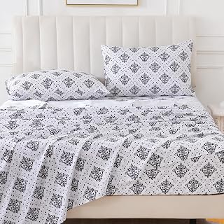 Queen Size Printed Sheets Set, Damask Boho Pattern Bed Sheet Sets