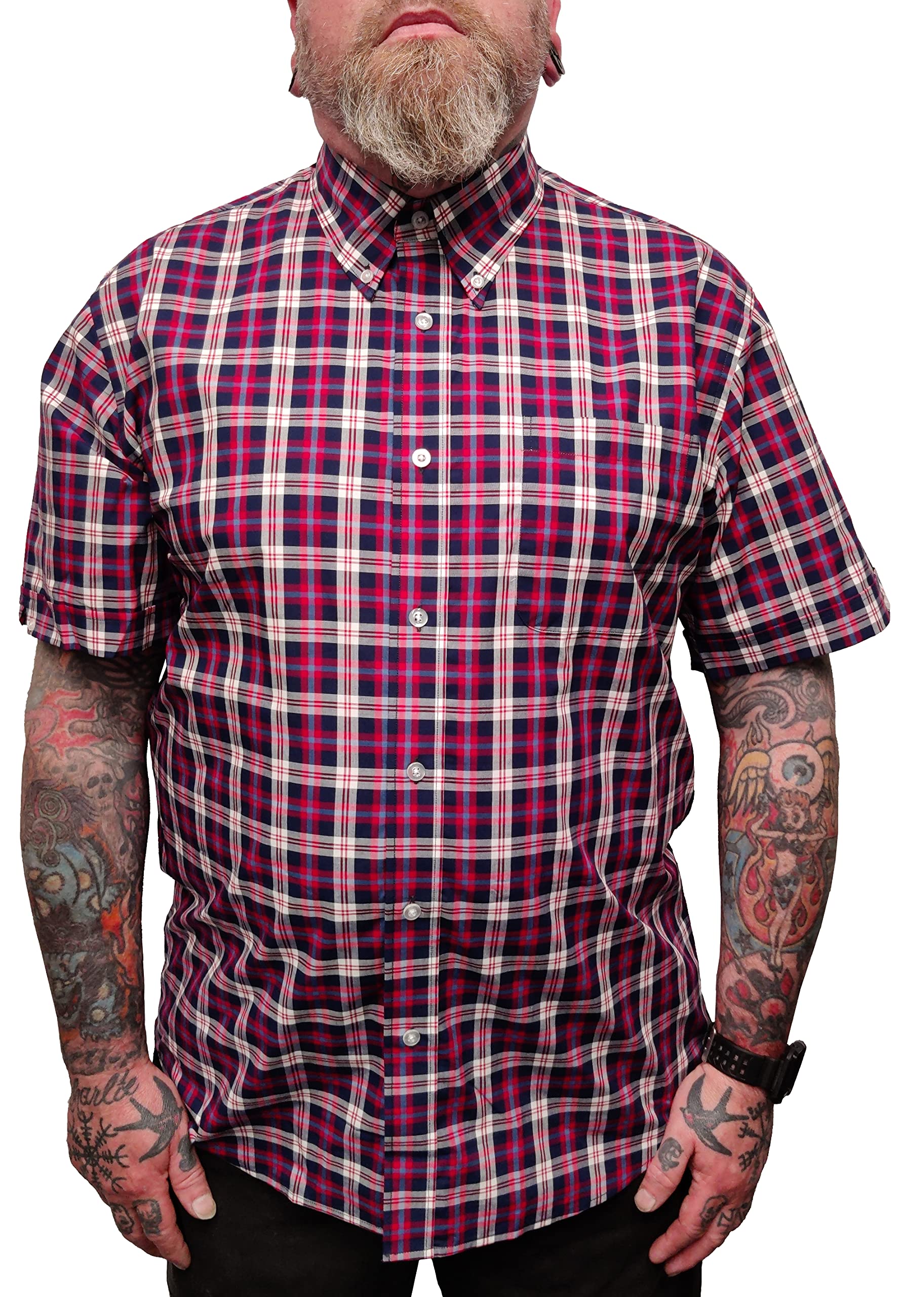 Mazeys Mens Checked Shirts (Medium, Red/White/Blue)