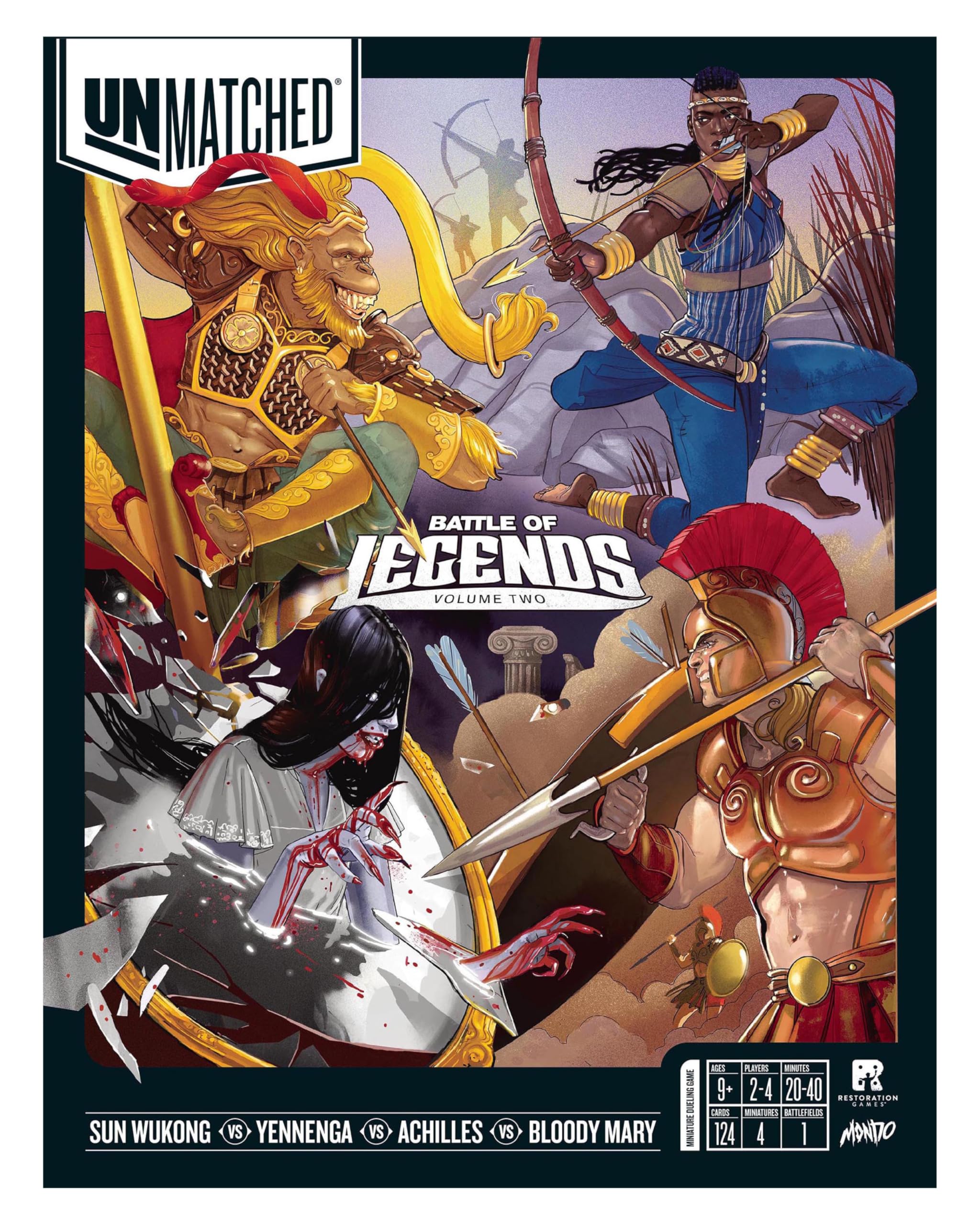 Restoration Games Unmatched Battle of Legends Vol 2 - Strategy Board Game for 2 to 4 Players - Expansion with 4 New Heroes and Battlefield - 20-40 Min Playtime - Ages 9+