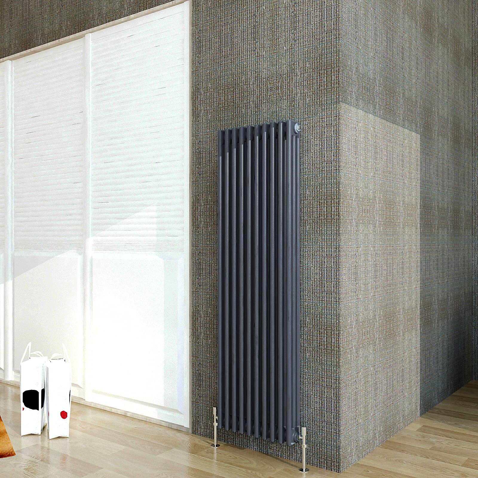 Acezanbleā£3 Column Radiator, Vertical 1500mm Anthracite Tall Traditional Cast Iron Style Radiators Windows Hallyway
