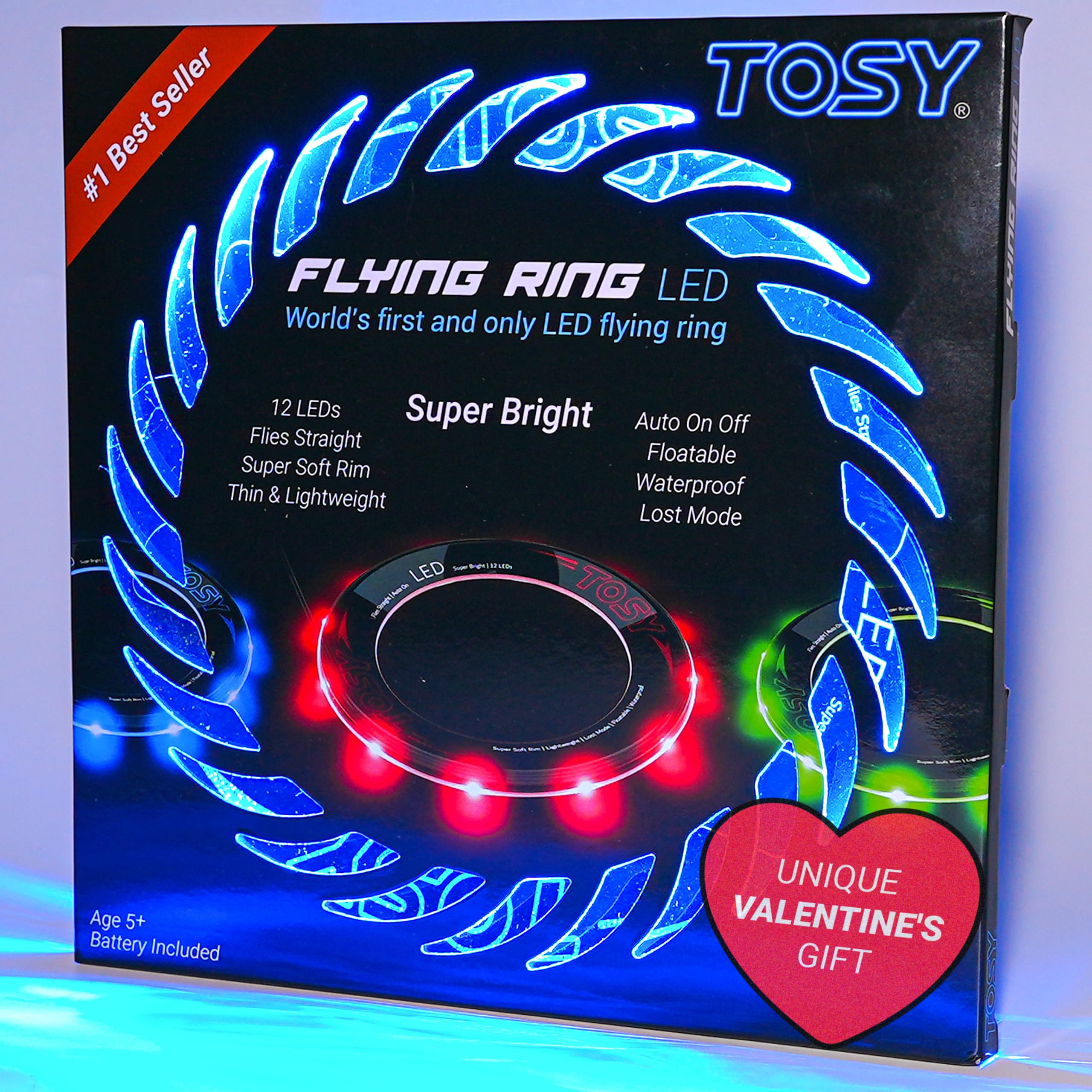 TOSY Flying Ring - 12 monocolor LEDs, Super Bright, Lost Mode, Auto Light Up, Christmas Stocking Stuffers Gift for Kid/Teen/Boy/Girl, Safe, Waterproof, Pool/Beach/Camping Toy (Blue)