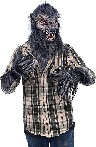 Moonstruck - Kit de collar de disfraz de hombre lobo, con máscara de hombre lobo Moonstruck, collar y guantes gris, Gris