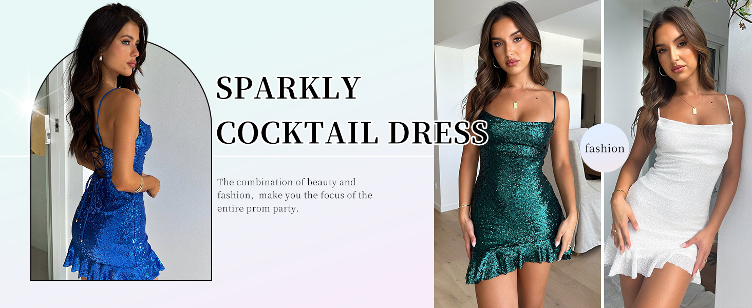 Amazon.com: Qgeno Sequin Homecoming Dresses Short Tight Cowl Neck Aqua  Spaghetti Straps Sparkly HOCO Graduation Cocktail Party Gowns for Teens US0  : Clothing, Shoes & Jewelry