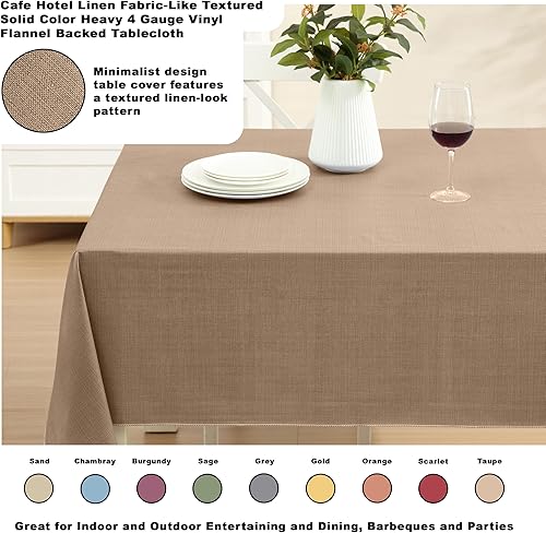Miniatura 2 de Cafe Hotel Mantel con reverso de franela de vinilo de calibre 4, color sólido y aspecto a lino, para interiores y exteriores, se limpia con un trapo