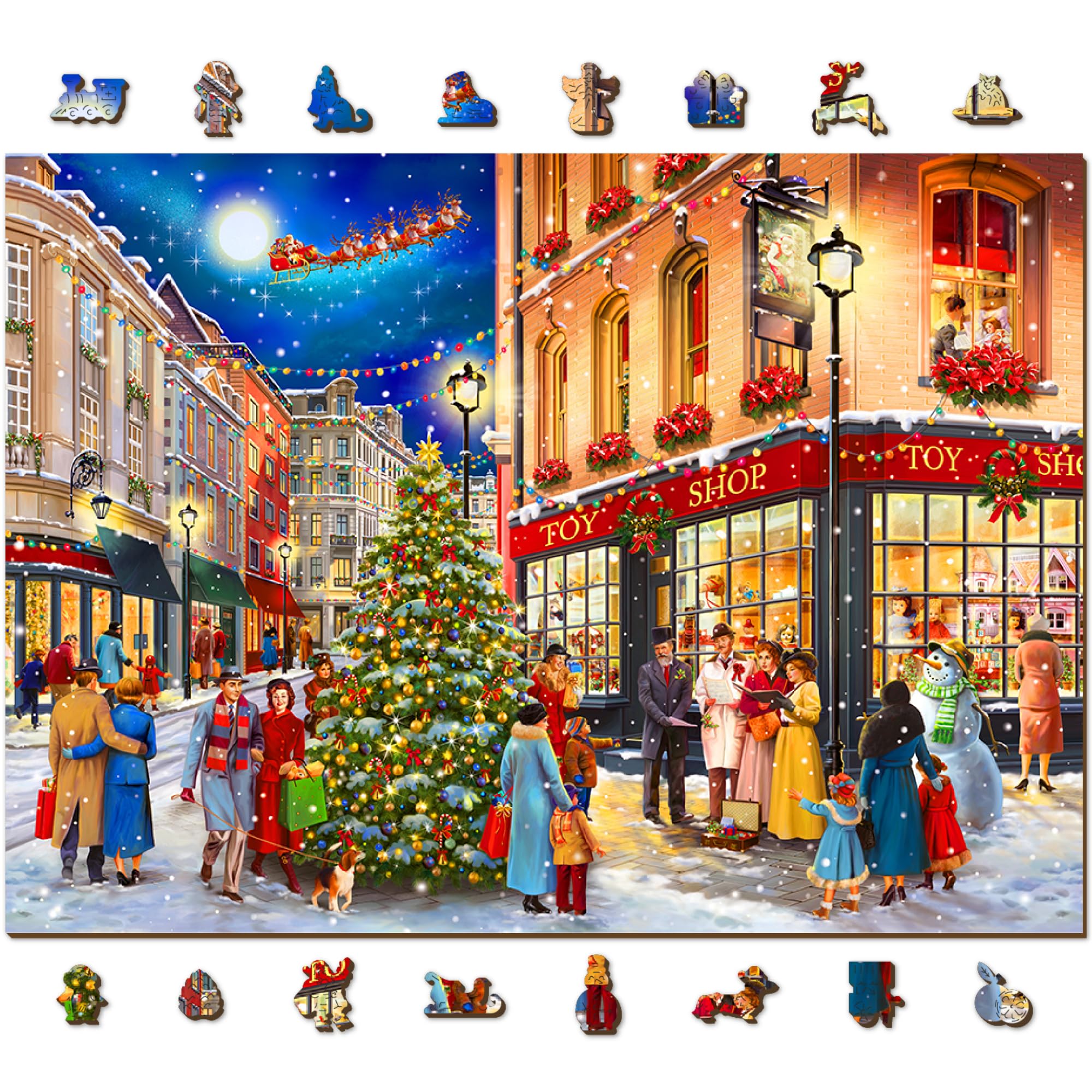 WOODEN.CITYWooden Christmas Puzzle 1000 Pieces - Christmas Street - 1000 Piece Holiday Puzzle for Adults - Perfect Winter Activity - Made in EU
