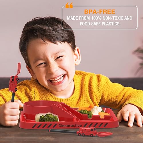Miniatura 4 de Dinneractive Juego de utensilios para niños, tenedor y cuchara con temática de dinosaurio verde para niños pequeños y niños pequeños, juego de 2