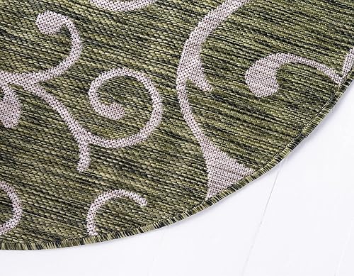 Miniatura 9 de Rugs.com Outdoor Botanical Collection Alfombra Alfombra redonda de tejido plano verde de 4 pies perfecta para cocinas y comedores