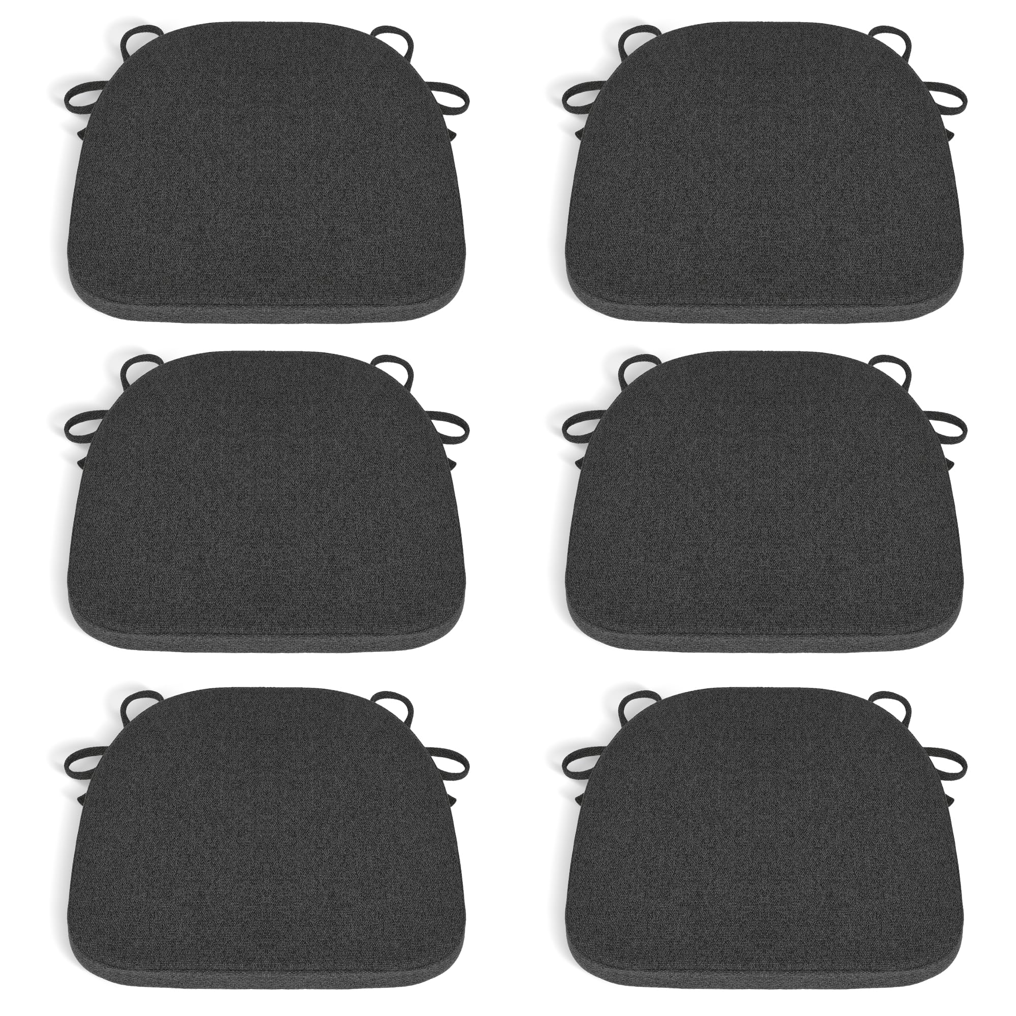 Tromlycs Kitchen Chair Cushions for Dining Pads Set of 6 Room Seat Indoor U Shaped Non Slip with Ties 17 x 16 Inch Black Gray