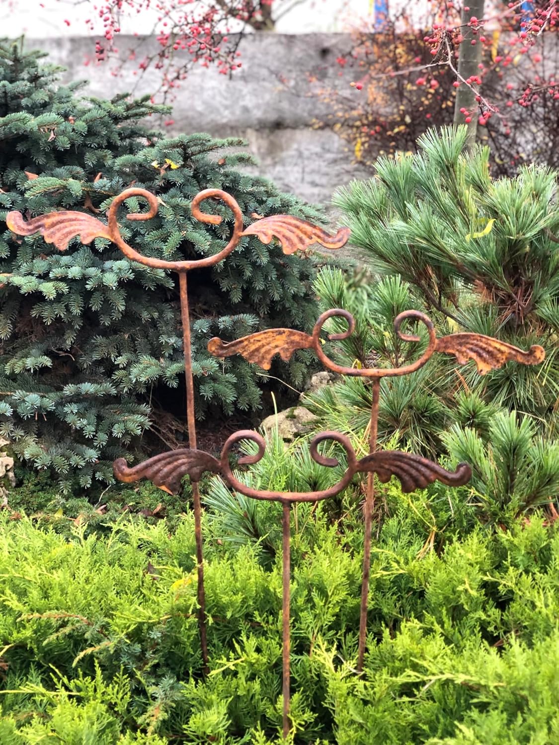 Rusty Finial Quidditch Set of 3, Garden Stakes, Garden Decor, Yard Art, Outdoor Metal Accents, Rustic Weathered Sculpture