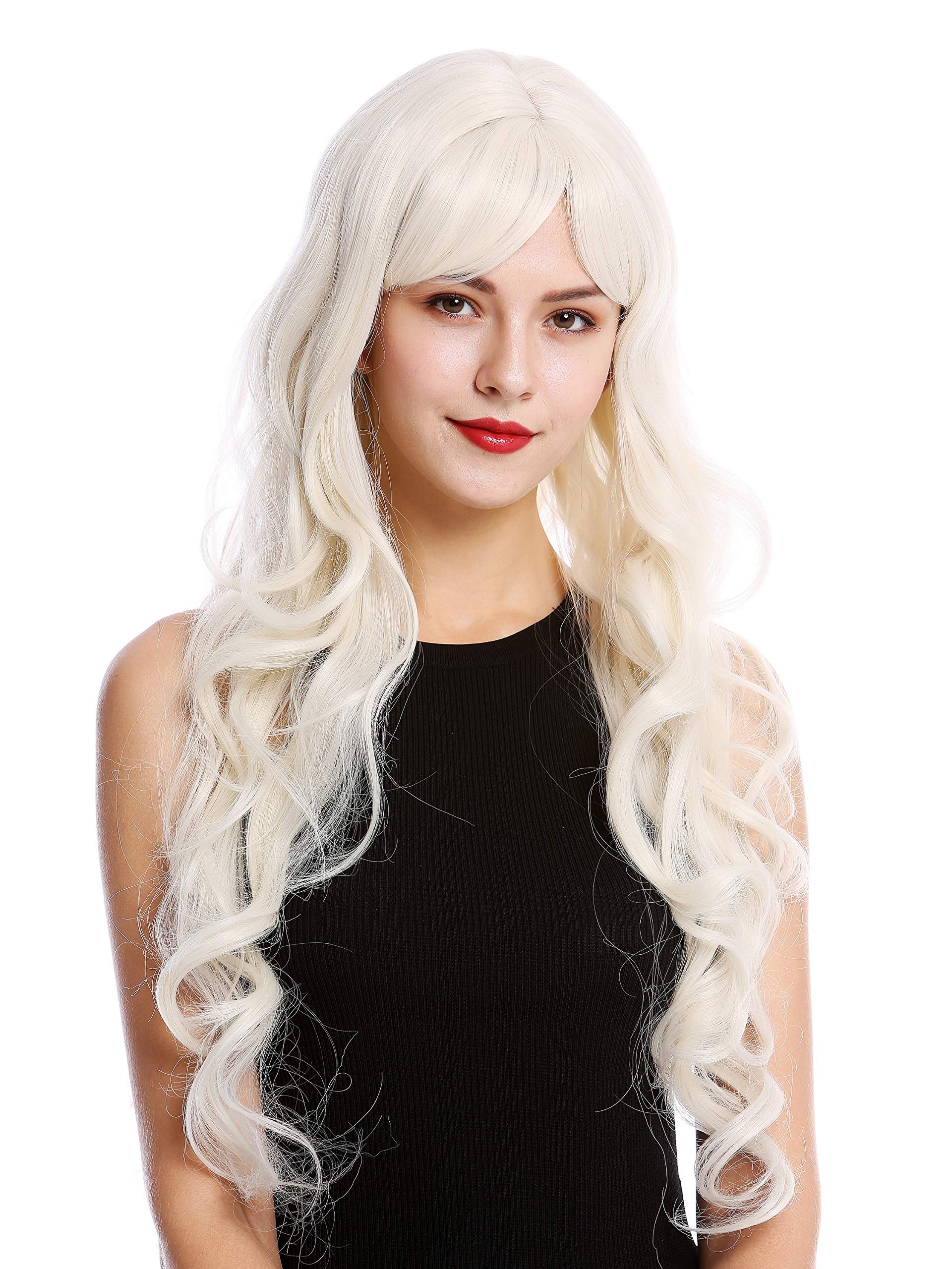 WIG ME UP, GFW501-60 Lady Quality Wig very long fringe bangs curls curled white blond platinum 27inch, Pearly blonde (60)