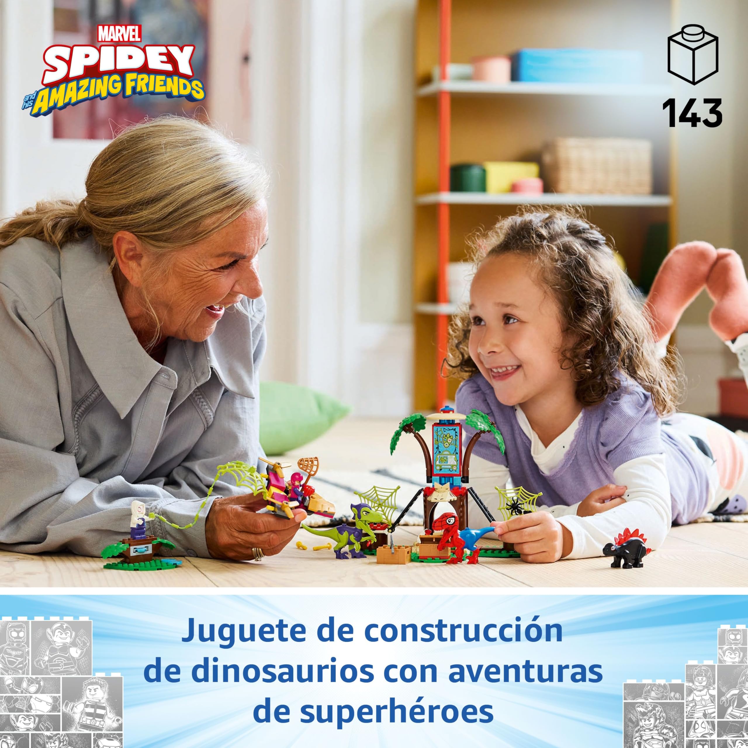 LEGO Marvel Spidey y Gobby: Batalla de Raptores en la Base de la Casa del Árbol, Dinosaurios de Juguete, Minifigura Spider Fantasma, Regalo para Niños y Niñas de 4 + Años Spidey y su Superequipo 11200