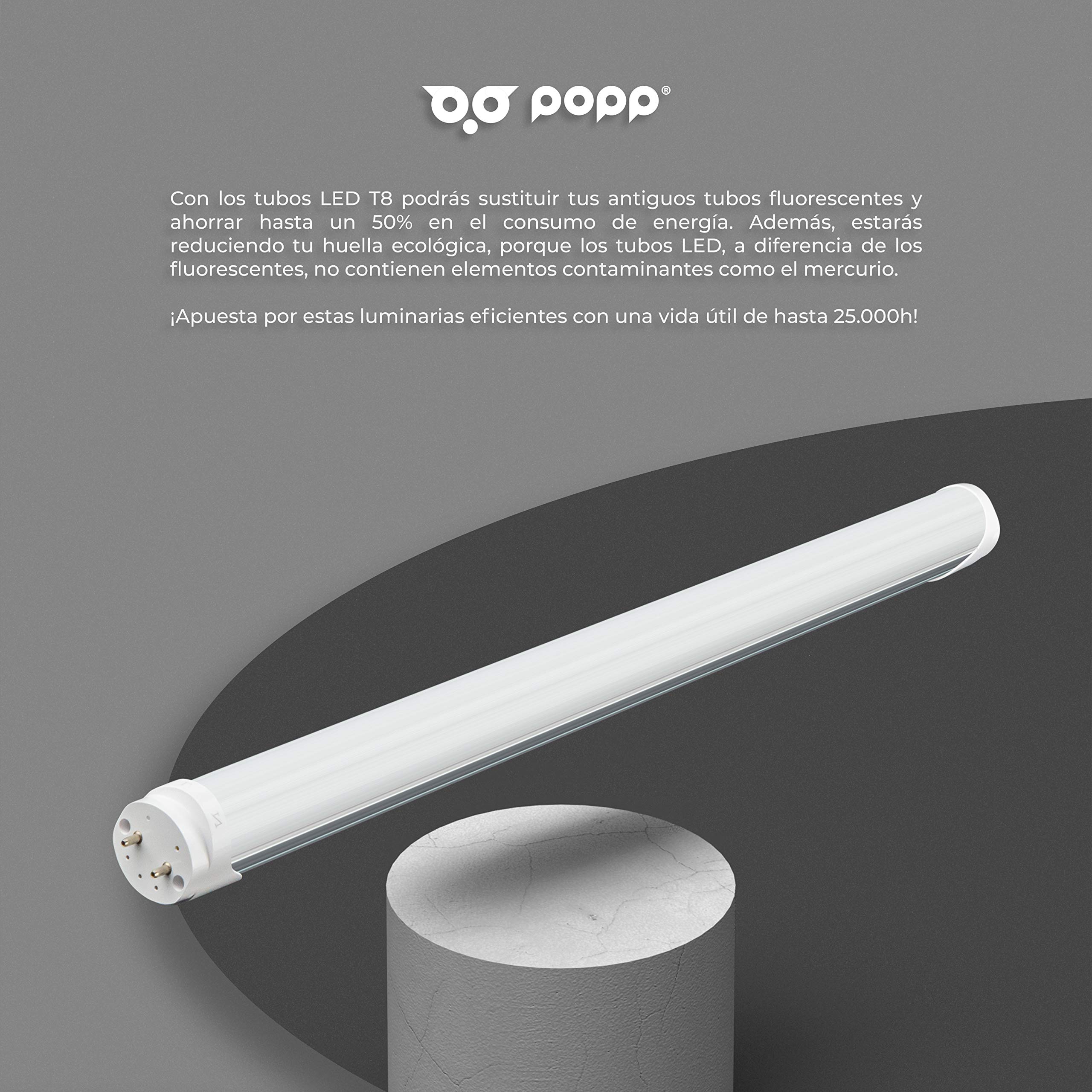 Popp® Tubo LED Aluminio AC Input Un lado 9W 60cm SMD 2835 800Lm 150° (25 unidad, 4000K)