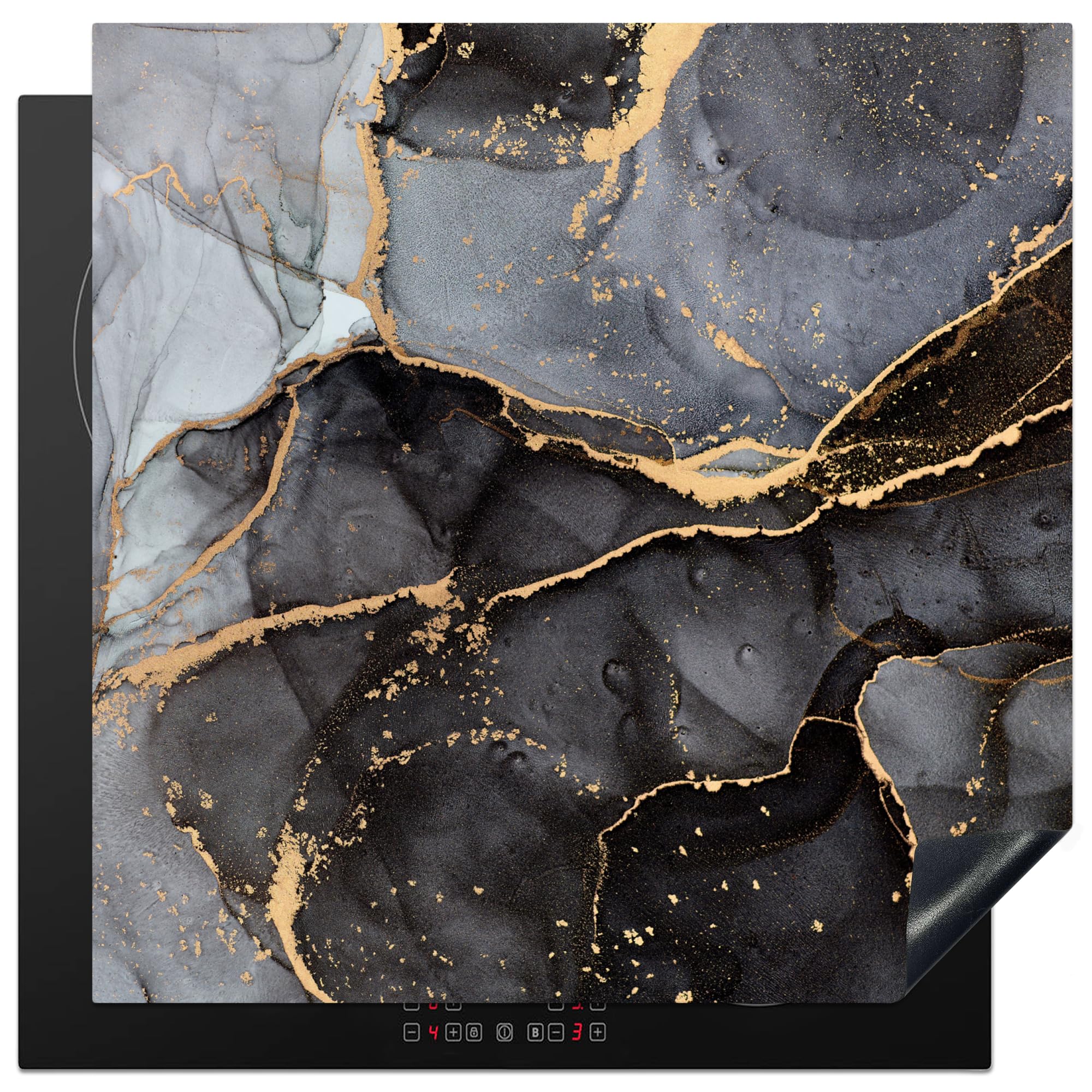 KitchenYeah© Induction Hob Cover Protector Mat 30.7"x30.7" / 78x78 cm Kitchen Universal Ceramic Covers for Electric Cookers Vinyl Marble - Abstract - Gold - Grey