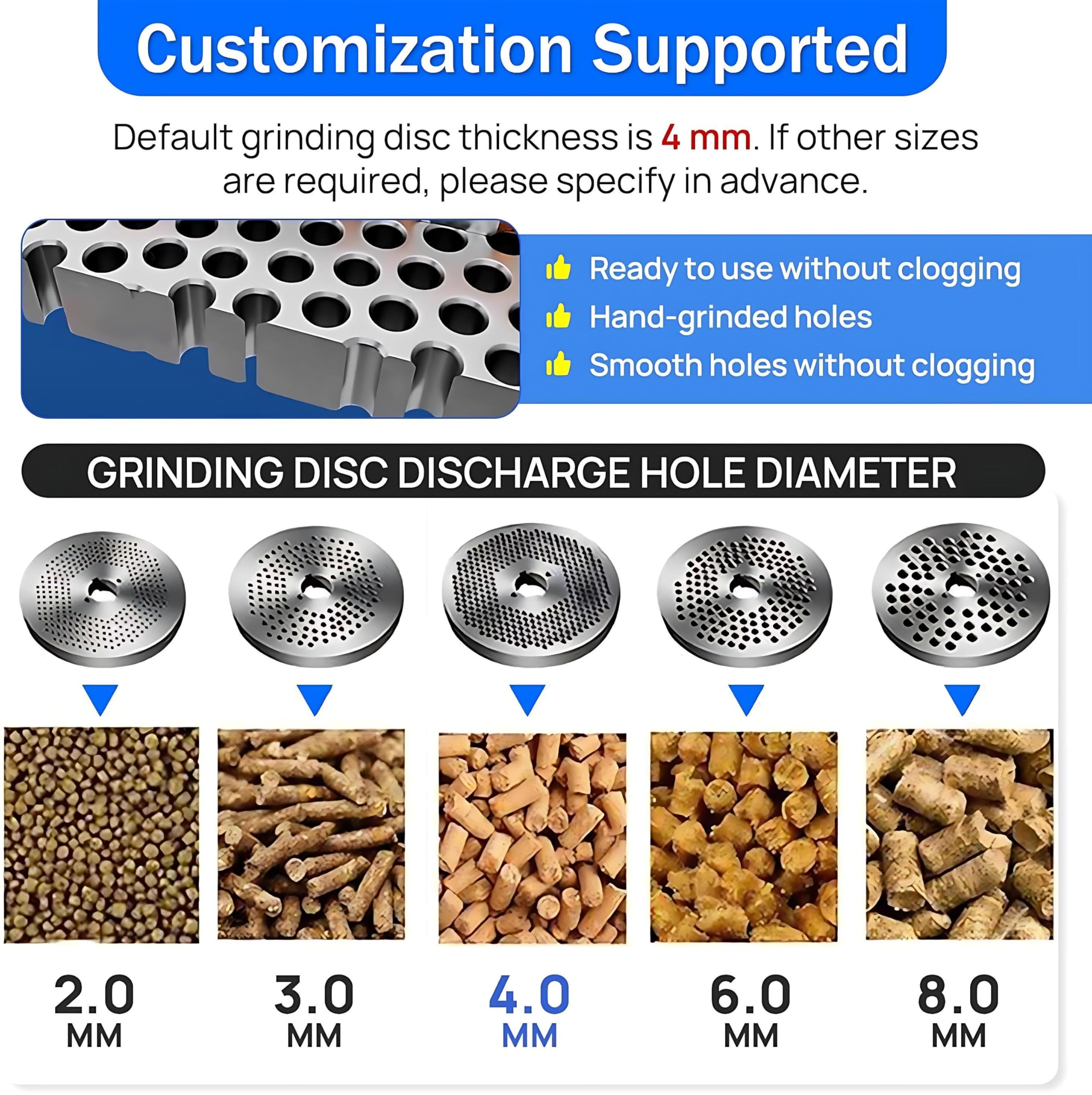 Máquina de pellets de alimentación para pollo, placa de agujeros de 8 mm, salida máxima de 100 kg/h, granulador de 4,0 kW con rodillo de presión de dos cabezales para producción de alimentos animales