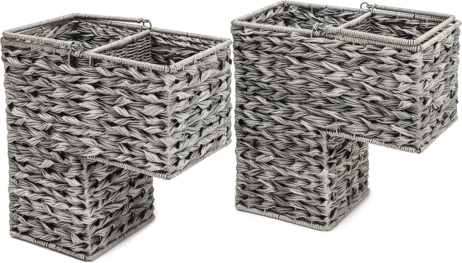 Trademark Innovations 14.5" Plastic Wicker Storage Stair Basket With Handles (Grey)