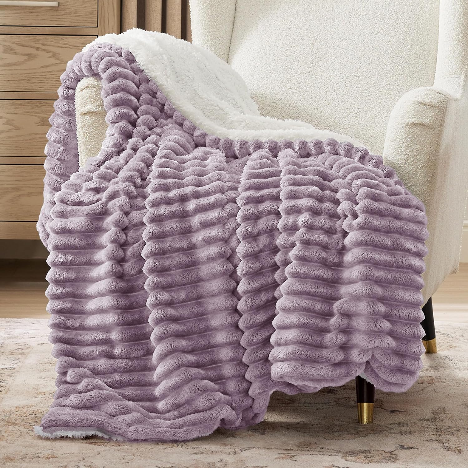 Bedsure Sherpa Blanket Twin Size for Couch - Super Soft Cozy Fleece Thick Warm Blanket for Winter, Plush Purple Throw Gift for Women, 60x80 Inches 07 - Purple Twin (60" x 80")