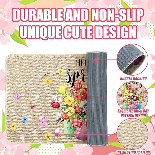 Miniatura 9 de Zhanmai Felpudo de bienvenida con diseño de enano de Pascua, diseño floral de huevo, tulipán, colorido, flor de tulipán, tapete para puerta