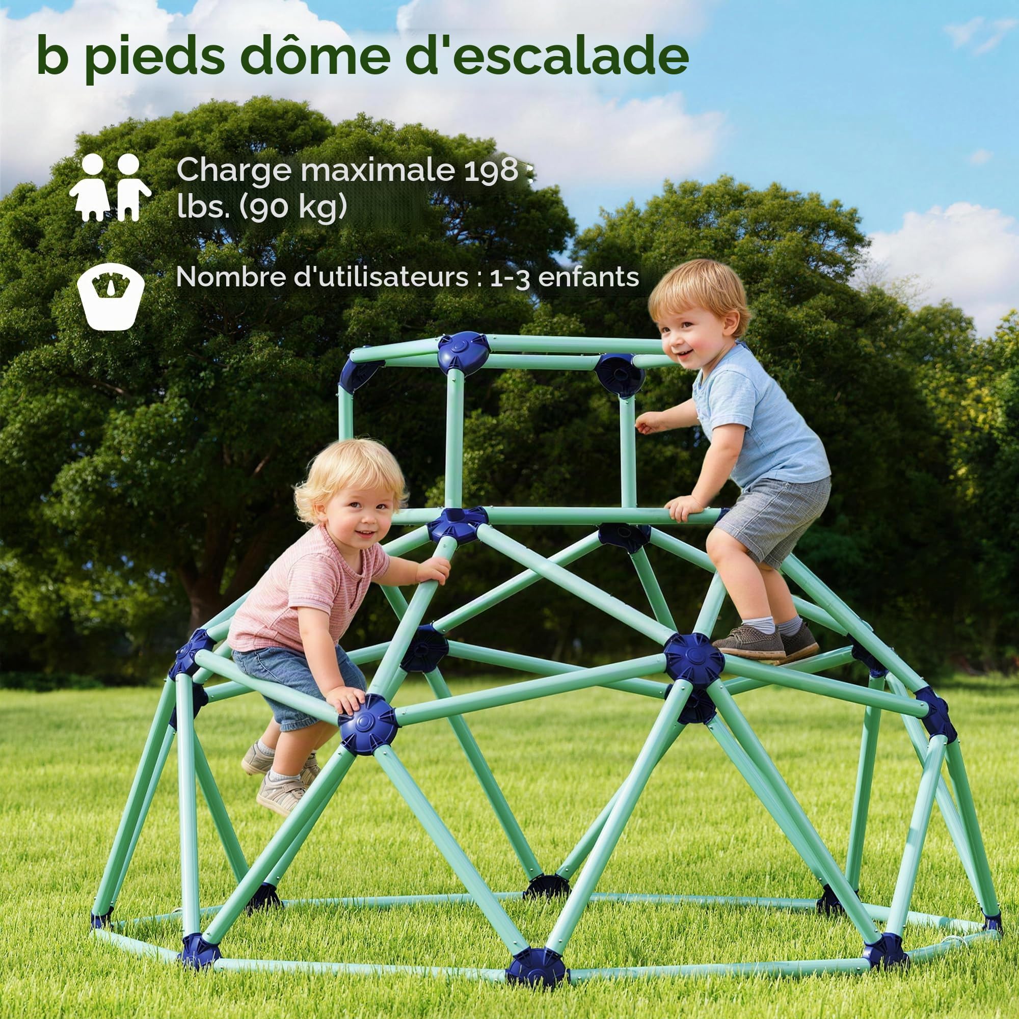 AIYAPLAY Dôme d'escalade Ø182,5 cm Structure d'escalade d'extérieur Résistant aux UV, imperméable Dôme d'escalade pour Enfants jusqu'à 90 kg, Aire de Jeux d'extérieur pour Enfants de 3 à 8 Ans