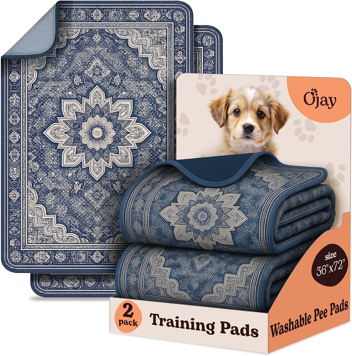 Super Absorbent Washable Pee Pads for Dogs (2-Pack) – Reusable Puppy Training Pads, 100% Waterproof & Leakproof Dog Pee Pads with Non-Slip Backing – Durable, Quick-Dry Pet Pads for Crates & Floors