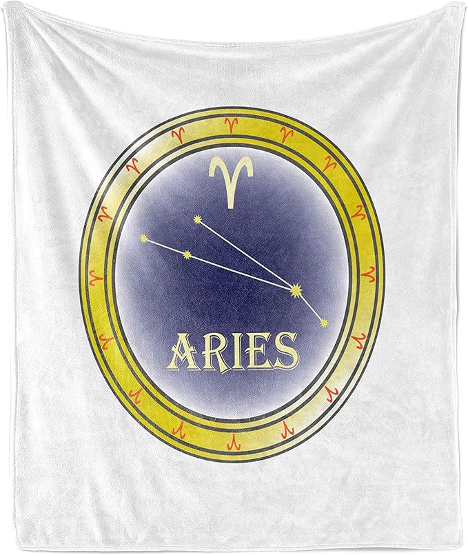 Ambesonne Zodiac Aries Throw Blanket, Astrology Sign in a Circle with The Horoscope Constellation, Flannel Fleece Accent Piece Soft Couch Cover for Adults, 70