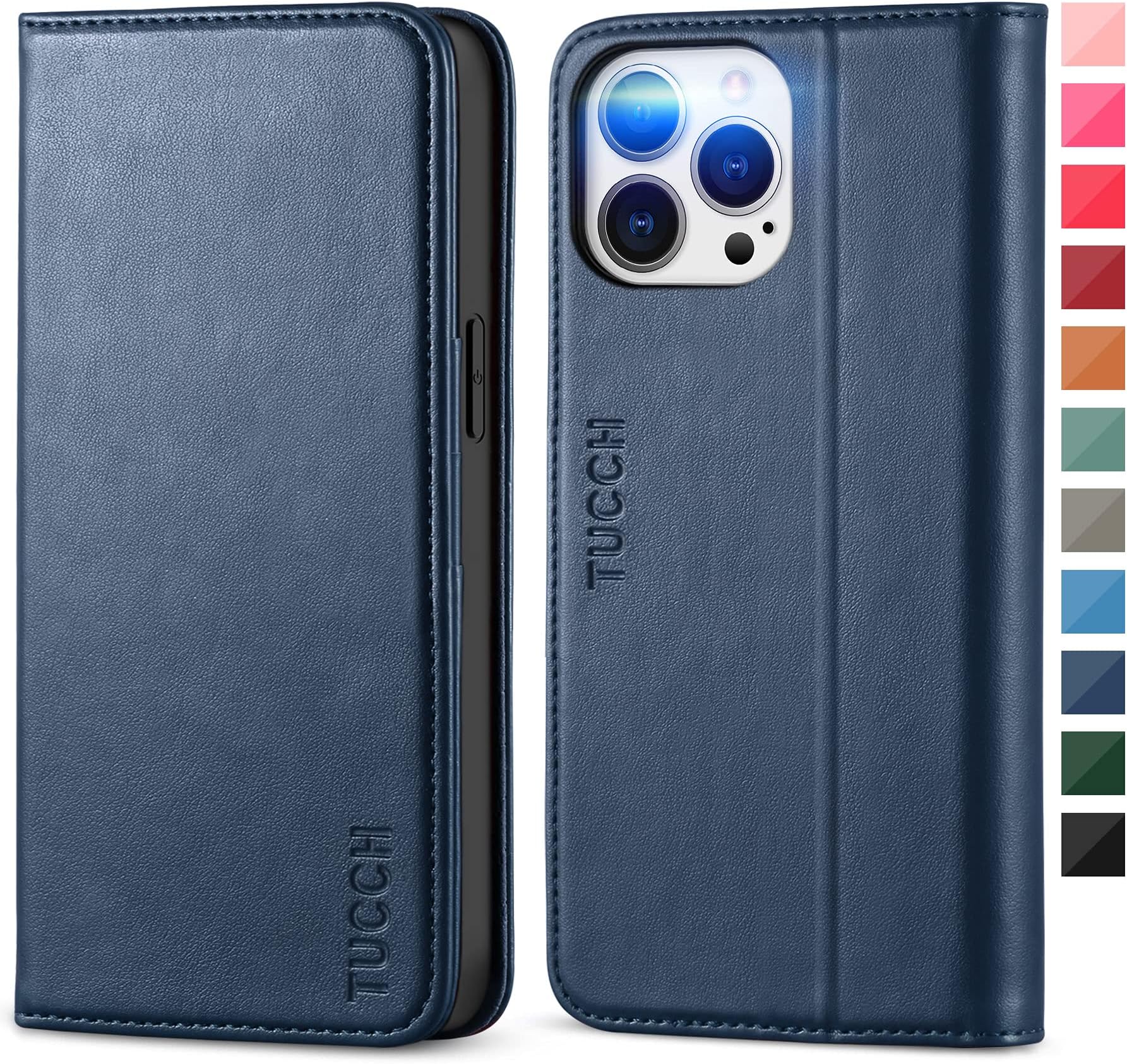 TUCCH Case for iPhone 13 Pro Max Wallet Case, Premium PU Leather Folio Case with [Kickstand] Card Slot Flip Cover [Protective TPU Interior Case] Compatible with iPhone 13 Pro Max 6.7-inch, Dark Blue