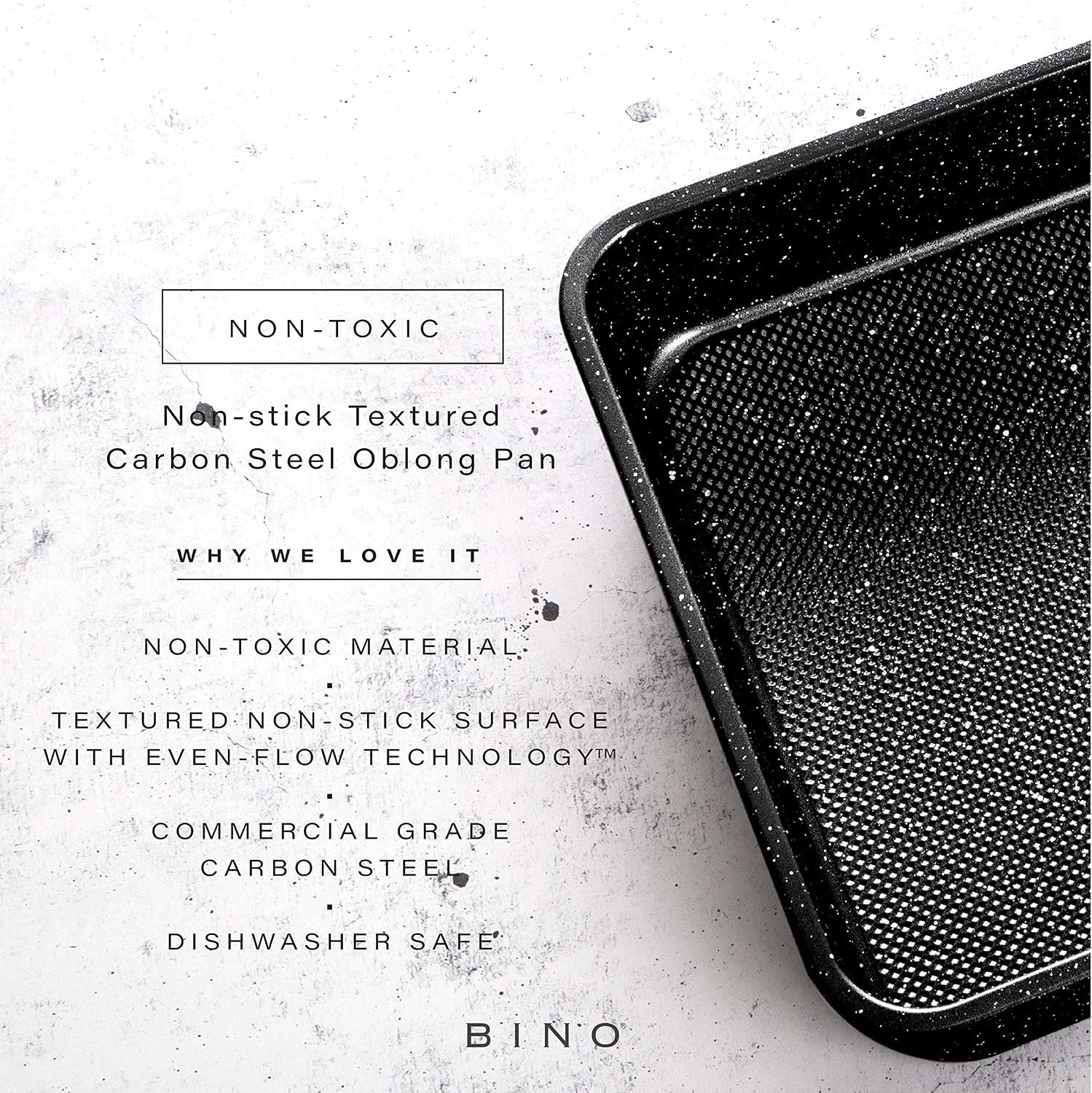 BINO Bakeware Nonstick Baking Pan, 9 x 13 Inch - Speckled Black | Premium Quality Textured Cake Pan with Even-Flow Technology | Dishwasher Safe | Non-Toxic